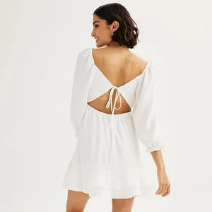 Speechless White‎ Mini Dress Puff Sleeve Ruffle Hem Cottagecore Women’s M NWT thumbnail 2