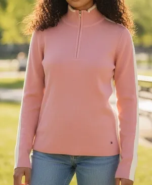 Tommy Hilfiger Women's Pink Quarter-zip Pullover Long Sleeve Size Small thumbnail 1