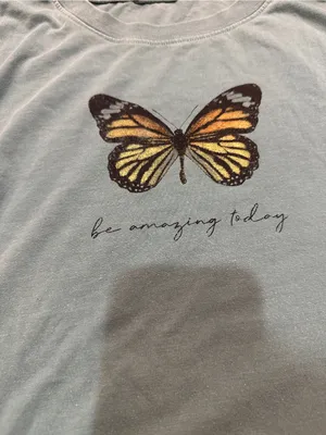 Forever 21 Sage Green Tee with Butterfly Graphic thumbnail 2