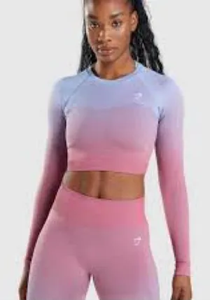 Gymshark Women's Adapt Ombre Seamless Long Sleeve Crop Top Blue/Purple Size M thumbnail 1