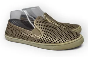 Tory Burch Women size 9.5 Metallic Gold Perforated Leather Slip On Shoes thumbnail 1