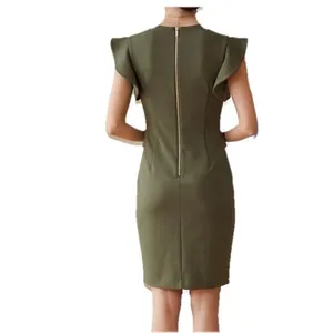 Calvin‎ Klein Army Green Ruffle Stretch Crepe Sheath Dress Size 14 thumbnail 2