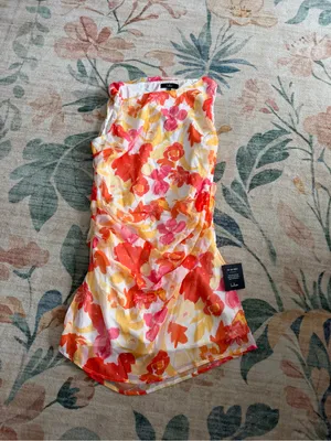 Lulu's Roanes Orange Floral Boat Neck Pleated Mini Dress thumbnail 6