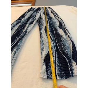 Realtakai Blue Abstract Wave Print‎ Pleated Wide Leg Pants Large thumbnail 7