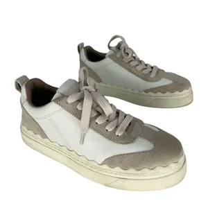 Chloé‎ Lauren Leather Suede Platform Sneakers White Beige 37 thumbnail 3