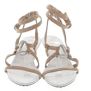 Tod's Sandals Tod's Size 8 Sandals Kitten Heels Strappy Wrap Silver Accent thumbnail 2