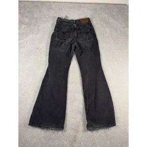 Levis‎ Premium 70s High Flare Jean Women 27x30 Black Washed Denim Big E ** thumbnail 7
