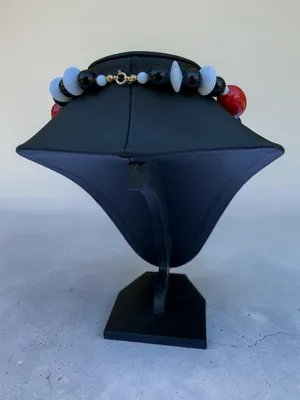 Vintage 60s Mod Chunky Beaded Statement Necklace Red Black White Acrylic‎ 20” thumbnail 3