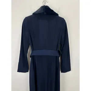 NEW Naked Wardrobe The Statement Trench Coat Navy Fur Shawl Collar Belted Small thumbnail 7
