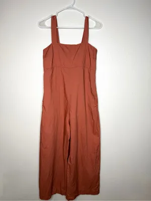 UNIQLO Terracotta Linen Blend Wide Leg Jumpsuit Square Neck Minimalist Small thumbnail 3