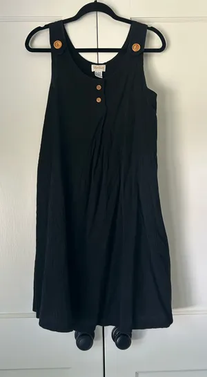 VTG Barbizon Black 100% Cotton Crinkle Gauze Dress Nightgown Shift Wooden Button thumbnail 1