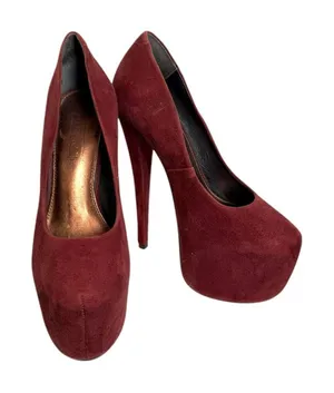 Vintage‎ Topshop Burgundy Suede Platform Pumps 7” heels Size 8 thumbnail 1