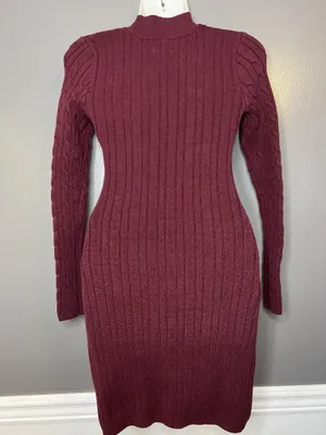 Hollister Sweater Dress Womens Small Red Cable Knit Mock Neck Bodycon Short thumbnail 4