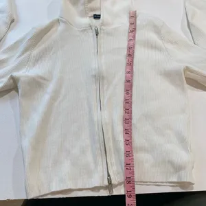 Brandy Melville Ivory Ribbed Cropped Zip Up Hoodie Fitted Y2K thumbnail 7