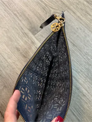 TORY BURCH Pouch Clutch Limited Edition Lace Cut Purse Travel Navy thumbnail 4