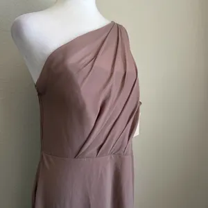NWT Birdy Grey Kira Chiffon w Slit One Shoulder Toffee Bridesmaid Dress Womens L thumbnail 2