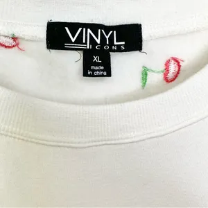 Vinyl Icons Cherry Embroidered White Crewneck Sweatshirt thumbnail 3