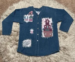 Custom OOAK vintage 90s denim Noah’s ark button down thumbnail 1