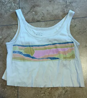 Billabong White Ribbed Crop Tank with Pastel Sunset Graphic thumbnail 1