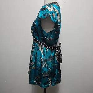 Vintage Forever 90s Teal Floral Butterfly Babydoll Blouse L Coquette Fairy thumbnail 3