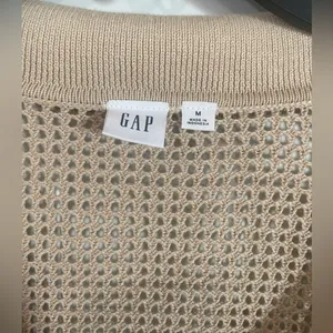 Gap Striped Cotton Crochet Sweater Medium Coastal Beach Preppy Nautical Neutral thumbnail 3