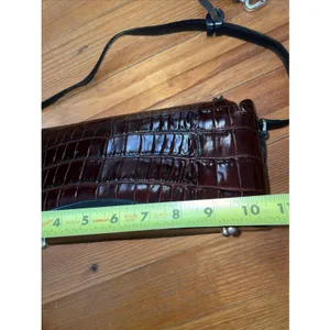 Brighton Vintage Croc Embossed Leather Shoulder Bag Brown Black Trapezoid Purse thumbnail 5