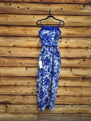 NWT Adrianna Papell Aidan Mattox Blue Floral Jacquard Gown Size 10 thumbnail 10