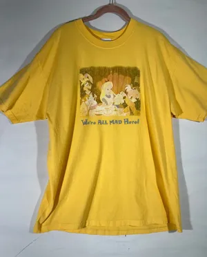 VTG Disney Alice in Wonderland Mad Hatter Tea Party Graphic Tee Uni XL Yellow thumbnail 1