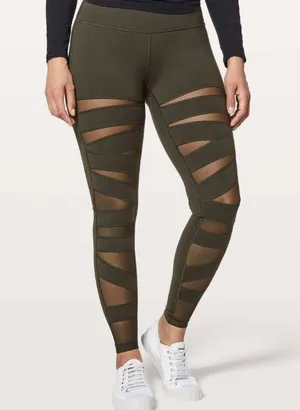 Lululemon Wunder Under Pant (Hi-Rise) *Tech Mesh 28" Dark Olive size 8 thumbnail 1