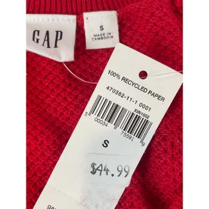 GAP Sweater Size S Red Waffle Knit V Neck Long Sleeve Cotton Blend NWT thumbnail 2