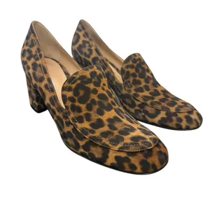 Gianvito Rossi Leopard Print Suede Block Heel Loafer Pumps Size 38 thumbnail 1