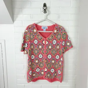 Vintage Granny Knit Crotchet Button Front Top Size M thumbnail 2