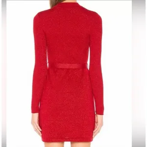 Free People Red Metallic Lurex Mock Neck Belted Ribbed Sweater Mini Dress Small thumbnail 2