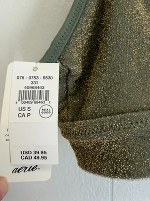 NWT AERIE Sparkle Straight Scoop Bikini Top Olive Green Size Small thumbnail 3
