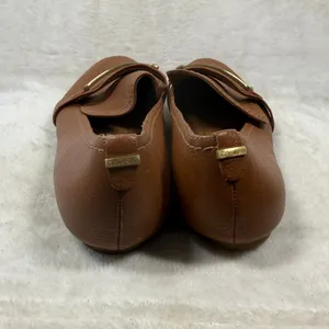 Calvin Klein Orianna Brown Leather Loafers Gold Logo Bar Flats Womens 11 34E2408 thumbnail 6