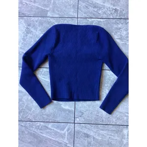 Abercrombie & Fitch Womens Ribbed Sweetheart Neck Long Sleeve Top Royal Blue S thumbnail 5