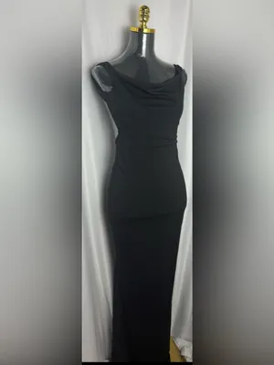 Commence elegant party formal Classic Black Cowl Neck backless Maxi Dress XS NWT thumbnail 3