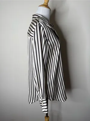 H&M Black and White Striped Satin Blouse thumbnail 5
