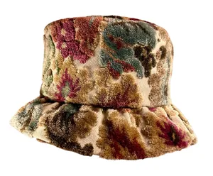 Vintage Handmade 60s Chenille Carpet Floral Tapestry Hat Go-Go Grunge Bucket EUC thumbnail 1