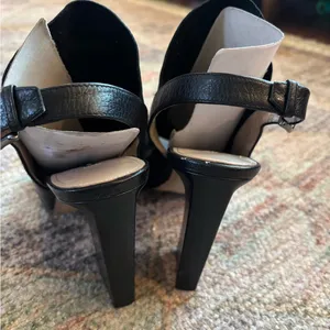 leather peep toe slingback block heels sz 39 thumbnail 4