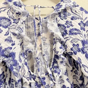 Anthropologie Floral Gauze Mini‎ Dress Size Large Tunic Coverup Gauzy Cotton thumbnail 4