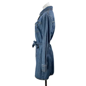 Zara Women's Blue Long Sleeve Tie Waist Button Up Denim Jean Shirt Dress Size L thumbnail 2