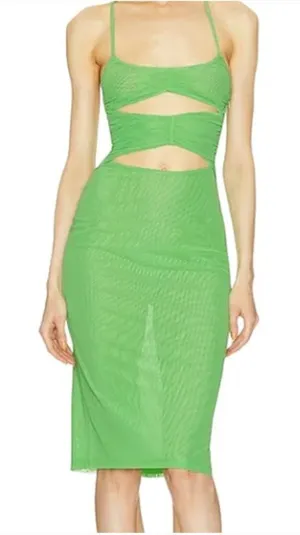 Michael Costello x REVOLVE Mesh Cut Out Knee‎ Length Dress in Kelly Green thumbnail 1