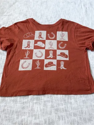 Darling Blue Retro Checkerboard Cowgirl Graphic Crop Tee 🤠 Size Large thumbnail 4