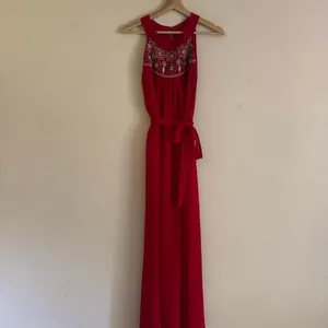 Sabine Red Chiffon Boho Colorful Floral Beaded Maxi Formal Dress Size Small thumbnail 4