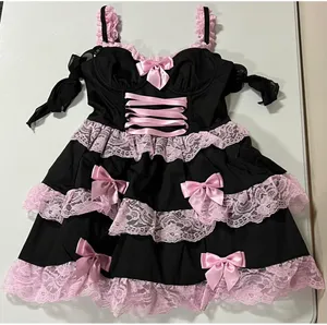 Dolls Kill x Widow Black Pink Bow Bows Lace Ruffle Mini Dress Size XS 🎀✨ thumbnail 1