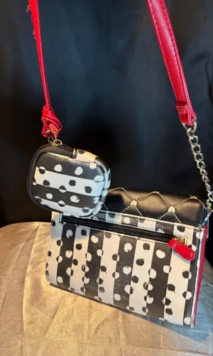 Luv Betsey Johnson Heart Polka Dot Crossbody Bag with Coin Purse Black Red thumbnail 1