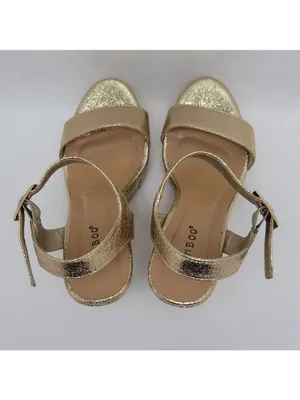 Bamboo Platform High Wedge Heels Ankle Strap Round Toe Metallic Gold Sandal Sz 8 thumbnail 5