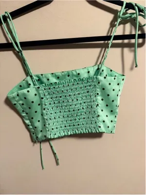 Zara Polka Dot Crop Top in Mint Green Adjustable Tie Strap- Size Small thumbnail 5