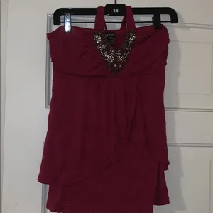 Wet Seal Fancy Burgundy Tube Top with Tie thumbnail 1